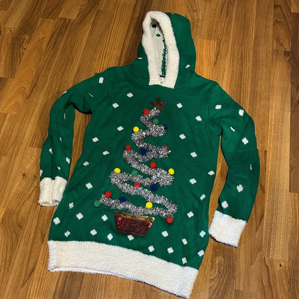 Festive Green Christmas Tree Tunic Sweater